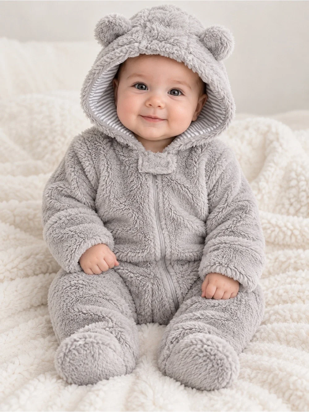 🆕 Carter’s Baby Teddy Fleece Bear Ear Hooded Bunting NWT NB 3M 9M